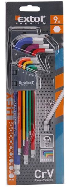 L-klíče imbus prodloužené barevné, sada 9 ks, H 1,5 - 10 mm. Extol Premium