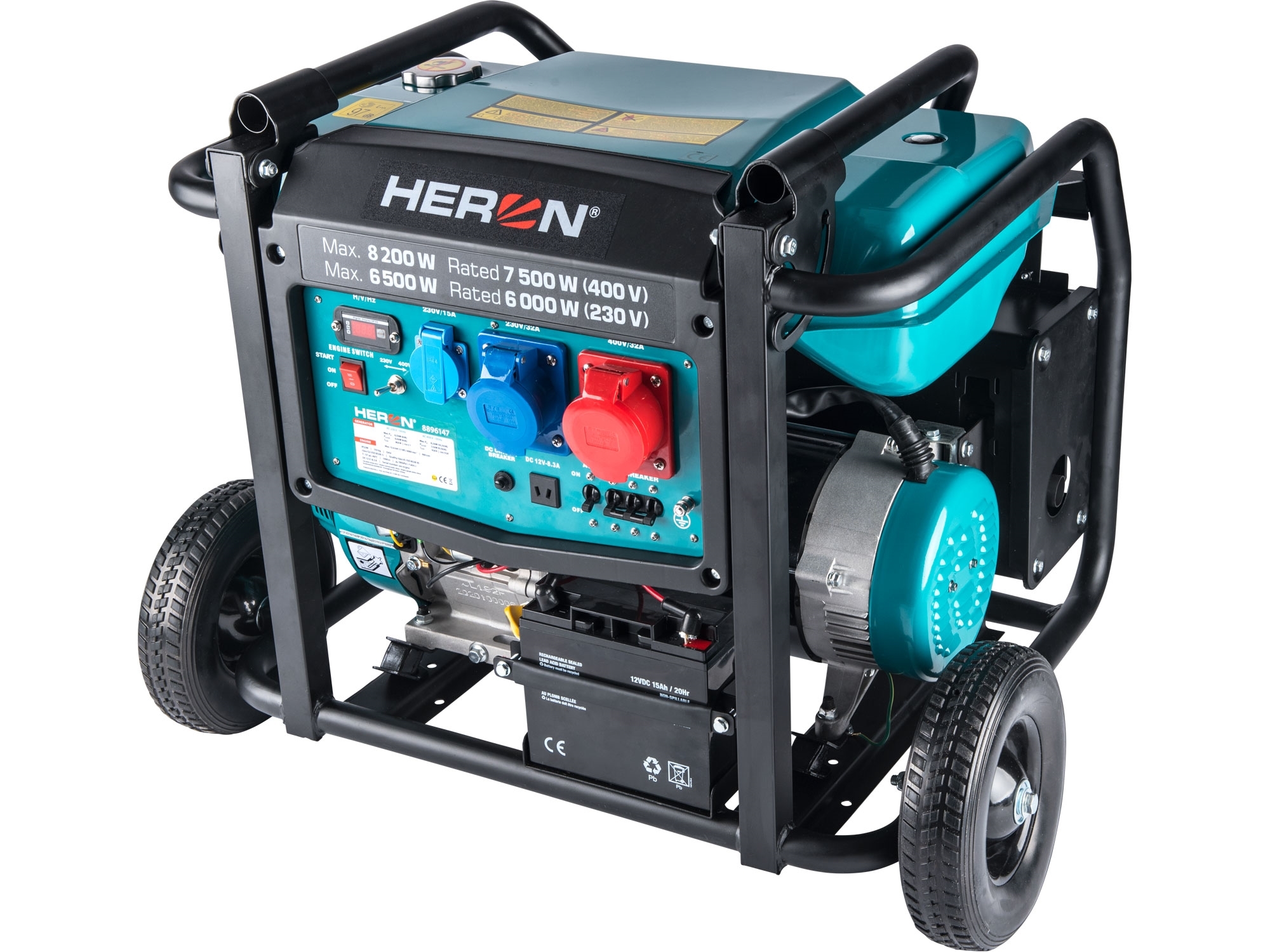 Elektrocentrála HERON benzínová s el. startem - 17 HP, 6,5/8,2 kW, 230V/400V