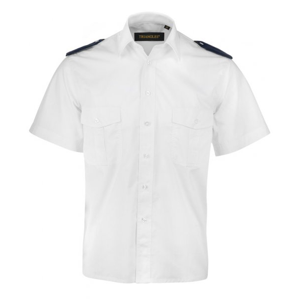 Košile pánská bílá - PILOT, krátký rukáv s tmavými nárameníky